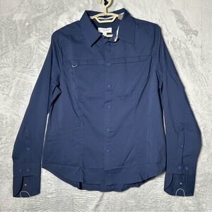 New Coolibar Kodia Fishing Shirt Womens Large Navy Blue UPF 50 Outdoors Comfort